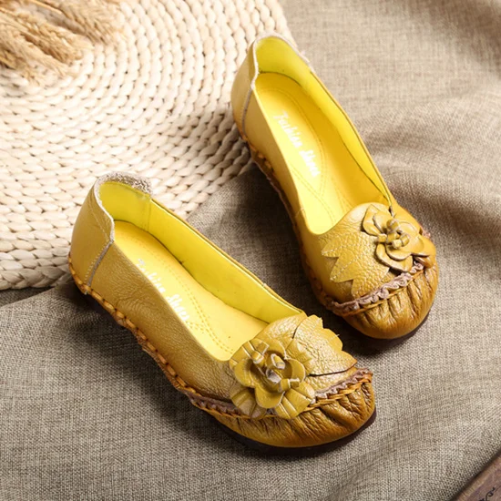 AARDIMI/Женская обувь на плоской подошве из натуральной кожи ручной работы; повседневные женские лоферы в винтажном стиле с цветочным принтом; женская обувь на плоской подошве без застежки - Цвет: 5