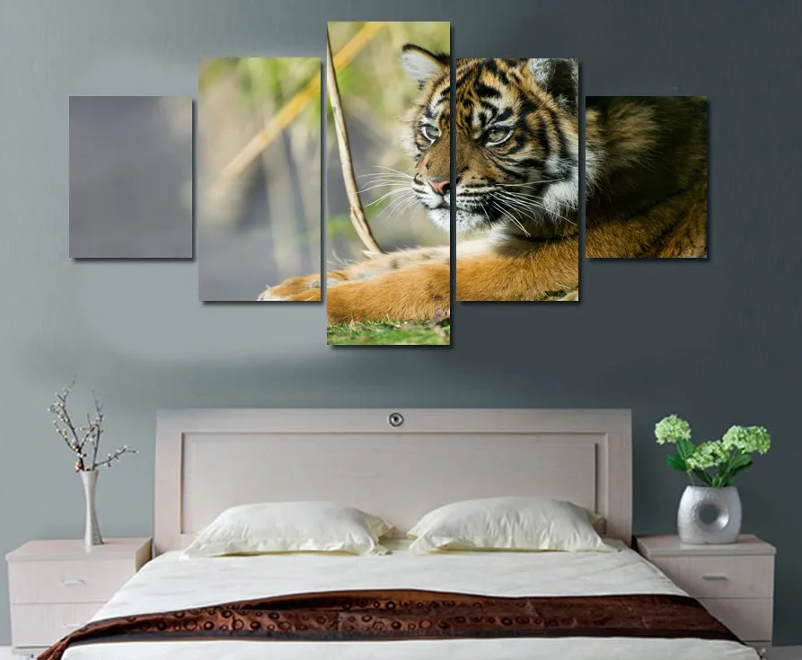HD Printed Animals Relaxing Tigers Painting Canvas Print Room Decor