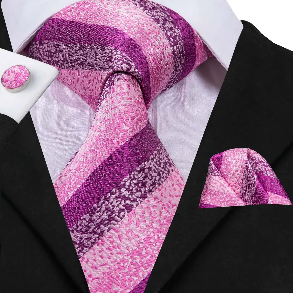 Hi-Tie деловые синие мужские галстуки Набор Шелковый Полосатый галстук Hanky запонки набор 8,5 см Широкий классический деловой Свадебный Карманный квадратный галстук - Цвет: C-3069