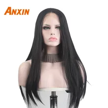 Черный жаропрочных Синтетический Синтетические волосы на кружеве парик длинные прямые волосы натуральных волос парика волос