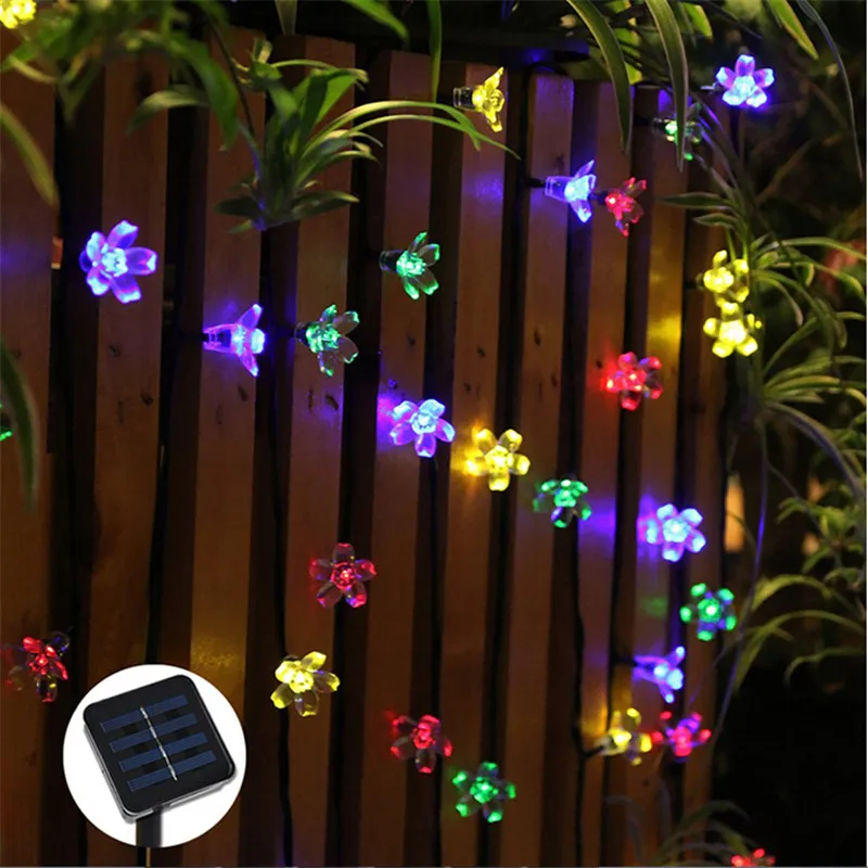 50 LEDs 7M Peach Sakura Flower Solar Lamp Power LED String Fairy Lights Solar Garlands Garden Christmas Decor For Outdoor