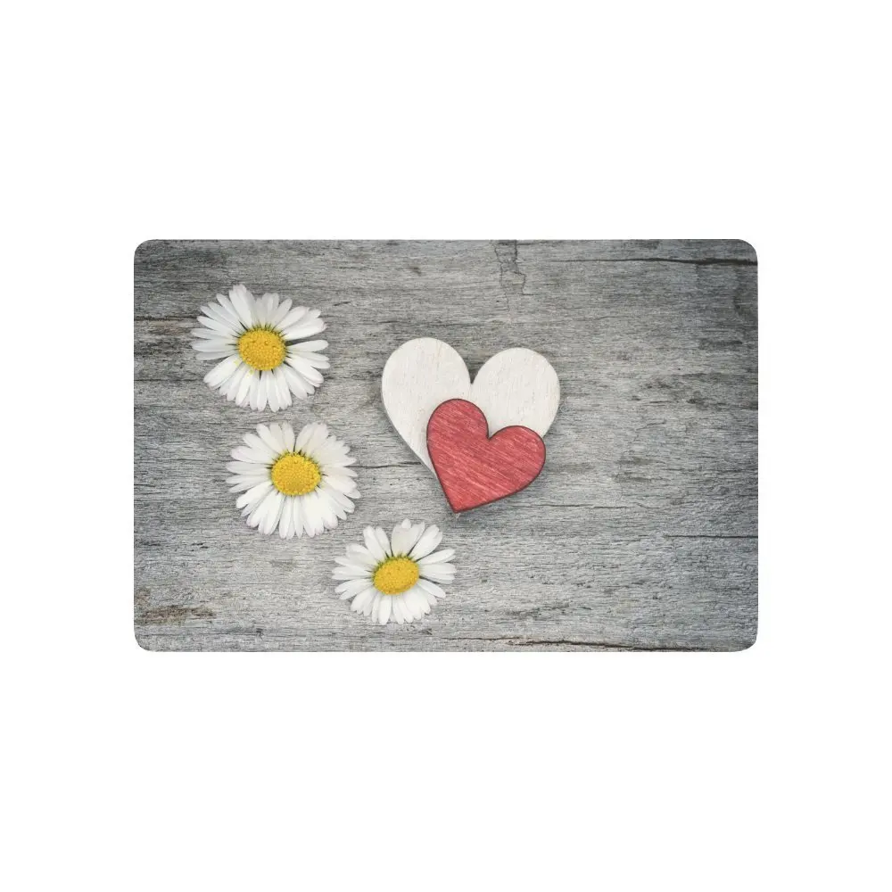 Love Hearts Anti slip Door Mat Daisy Flowers Indoor Outdoor Entrance