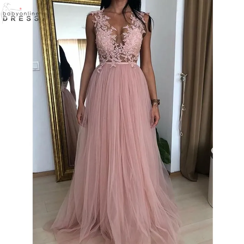 

Babyonline Dress Pink Customize V Neck Lace Long Evening Dress For Women 2019 Sexy Illusion Appliques Draped Evening Gowns