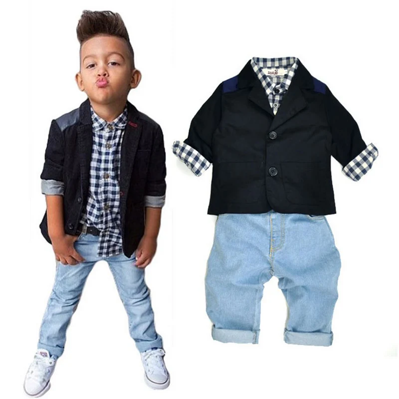 2017 Moda Niños Ropa para Niños Establece Sólido Color Coat + Camisa A