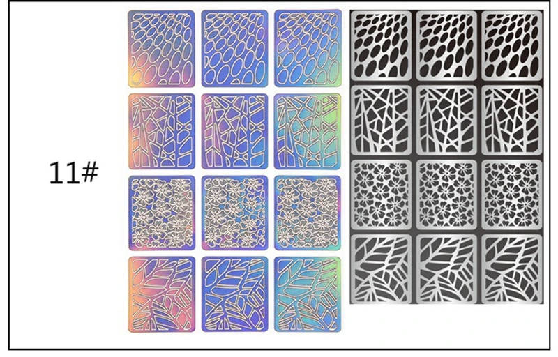 12 дизайн в 1 лазерный винил для ногтей полый неправильный шаблон трафареты для многоразовый для маникюра деко наклейки для нейл-арта наклейки-трафарет - Цвет: 11