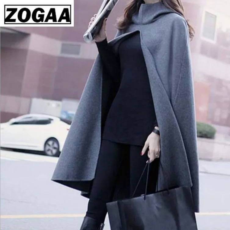 

Medium and Long Shawl Woolen Coat Fall and Winter 2019 New Hooded Woolen Cloak Windbreaker Coat Female Woolen Coats ZOGAA