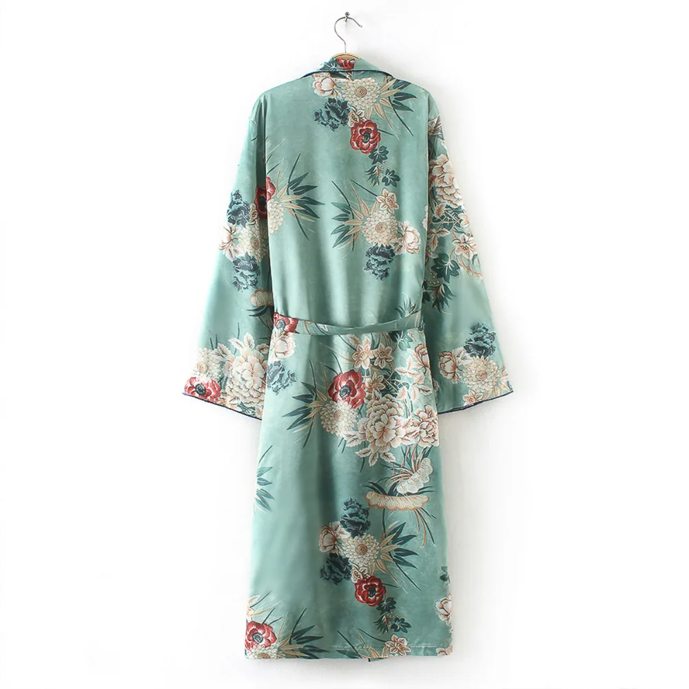 Vintage Ethnic Floral Print Sashes Kimono Shirt Women 2018 New Fashion Cardigan Casual Blouse Tops blusas chemise femme