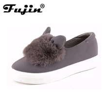 slip ons shoes platform flats 2017 New winter boots Fashion Real Fur Shoes Woman ears Shoes Female Low Cut Casuals leisures lady