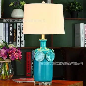 

Tuda Free Shipping Blue Ceramic Table Lamp European Garden Style Table Lamp For Bedroom Bedside Table Lamp