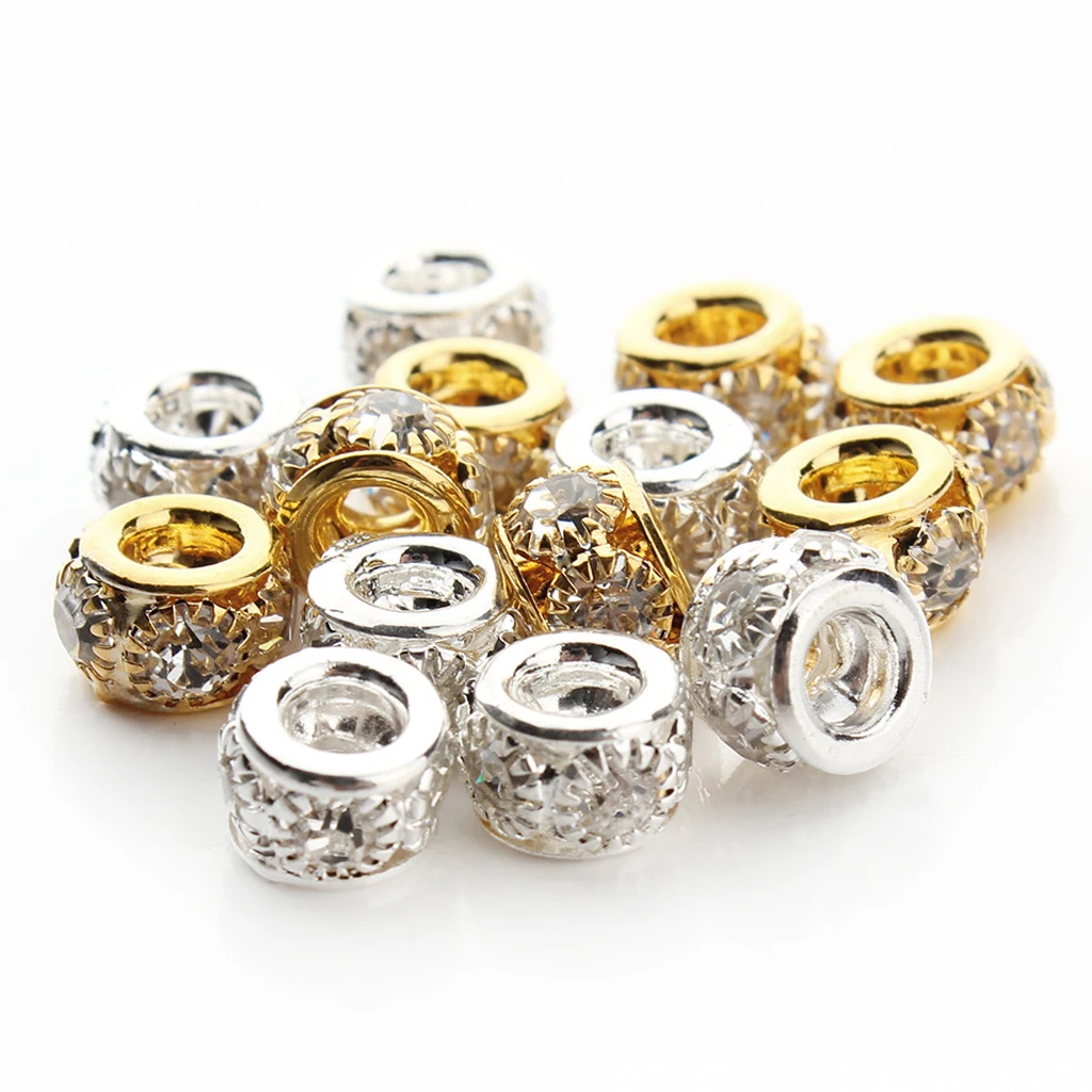 20PCS Big Hole European Beads Rondelle Rhinestone Loose Spacer Crystal Beads Fit Necklace Bracelet DIY Finding