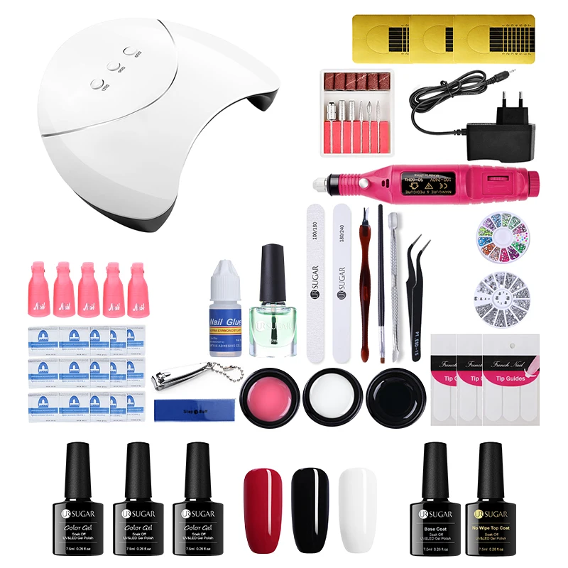 

UR SUGAR Nail Full Set 12 Colors Gel Polish Base Top Coat Nail Kits 36w UV Led Lamp Electric Nail drill Handle Nail Art Tool