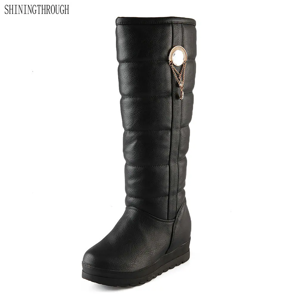 

2018 New fashion fur women shoes knee high boots women boots woman winter snow boots low heels shoes woman large size 34-43