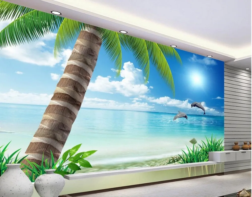 

Palm beach scenery TV backdrop Landscape wallpaper murals 3d mural designs Home Decoration