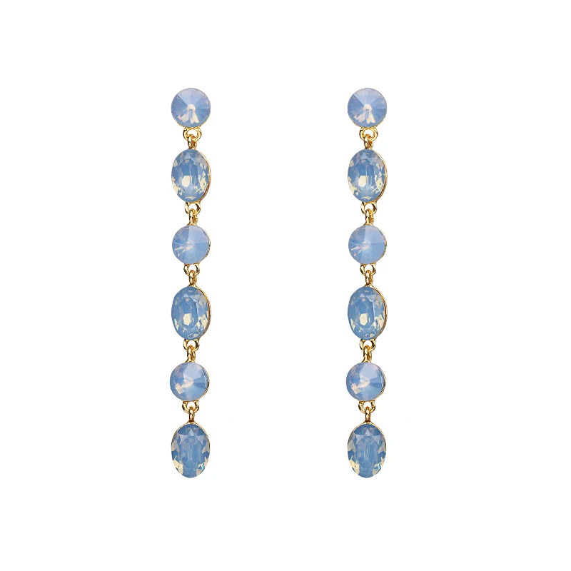 YMYW модные длинные блестящие Кристальные серьги, Красочные Висячие серьги, свадебные украшения для женщин и девушек, стиль - Окраска металла: Blue
