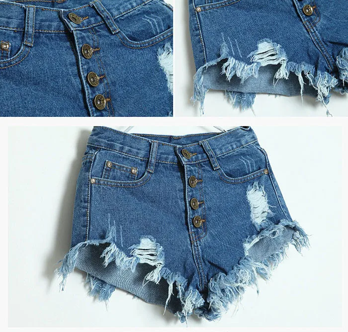 Sunfree, новинка, 1 шт., женские винтажные джинсы с высокой талией, рваные короткие джинсы, джинсовые шорты, абсолютно новые, высокое качество# AJ1150