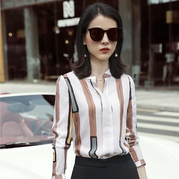 

Fashion Striped Long Sleeve OL Styles Women Blouses and Shirts Business Work Wear 2019 Spring Fall Female Tops Clothes