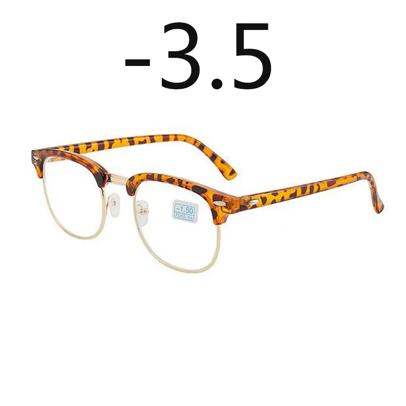 0,5-1-1,5-2-2,5-3-3,5-4 заклепки очки для близорукости с градусом женские мужские короткие-очки для коррекции зрения черная оправа зеленая пленка с покрытием - Цвет оправы: bright leopard -3.5