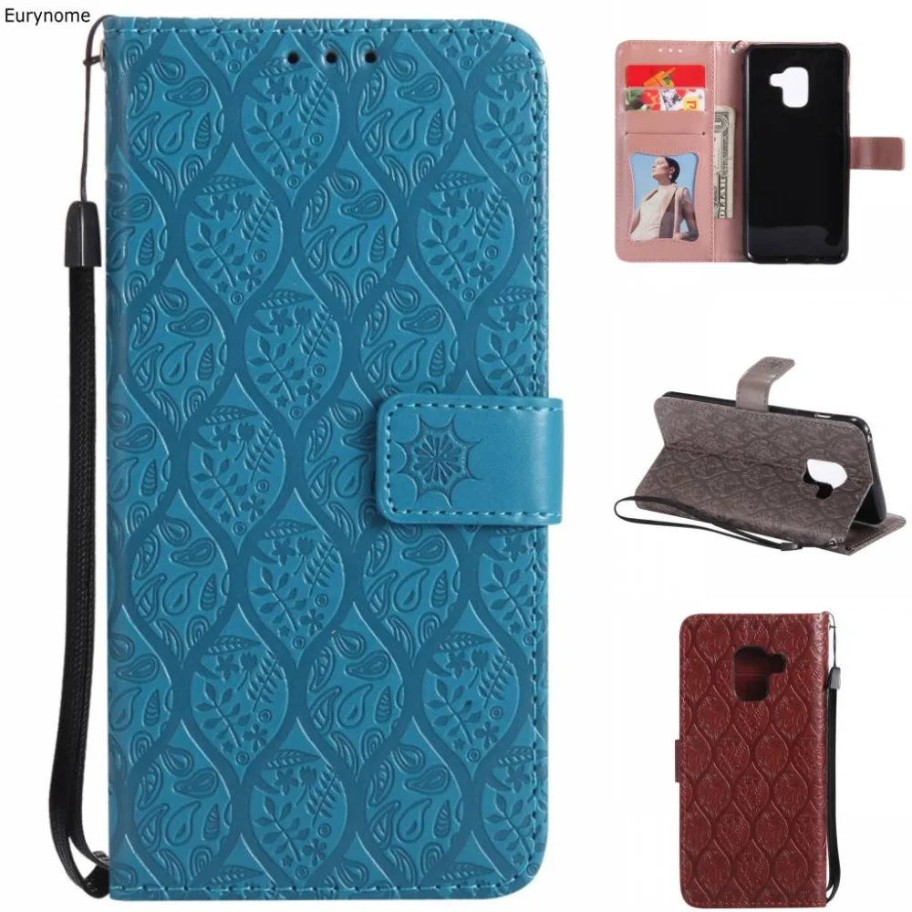 

Case For Samsung Galaxy A8 2018 Wallet Card PU Leather Rattan Stand Cover Case For Samsung Galaxy A8 2018 Case Strap A8 2018