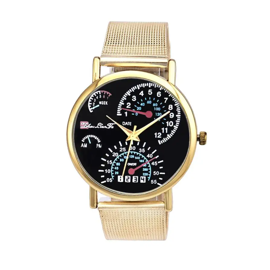 Unisex Stylish Quartz Metal Wrist Watch for Men Women - Golden