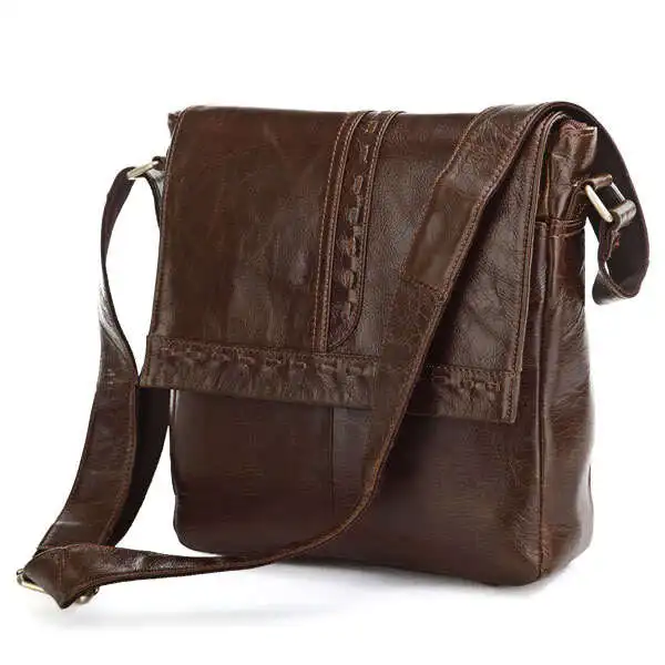 Nesitu High Quality Vintage Coffee 100 Guarantee Real Genuine Leather Cowhide Small Men Messenger Bags Shoulder