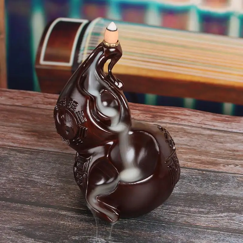 

Gourd Backflow Incense Burner Sandalwood Carved Crafts Smoke Waterfall Incense Holder Burner Aromatherapy Home Yoga Decor