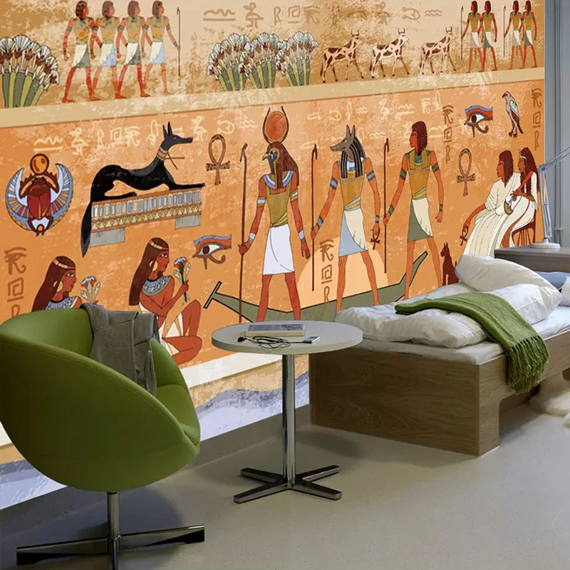 

European Style Retro Egyptian Figures Photo Murals Wallpaper 3D Restaurant Cafe Living Room Study Background Wall Covering Decor