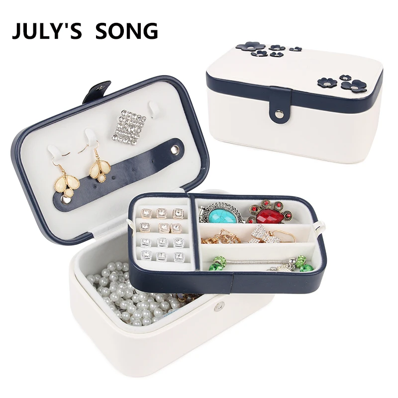 

JULY'S SONG Four-leaf Lucky Clover Pattern Storage Box Jewelry Container Case Handmade DIY Portable Jewelry Display Organizer
