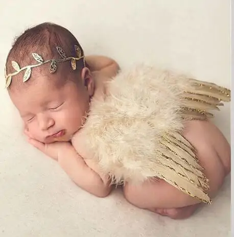 Шапка-скафандр для фотосъемки новорожденных мальчиков и девочек, вязаная крючком одежда, боксер, боксерские перчатки+ штаны, комплект для малышей - Цвет: wings hair band