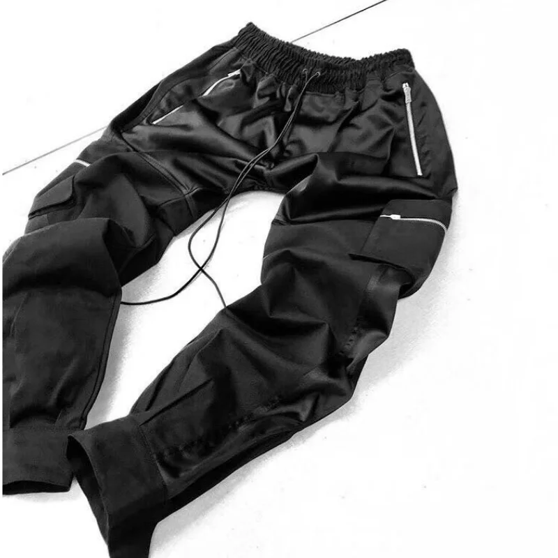 

Hip hop Nylon Patchwork Cargo Track Pants Men Streetwear Snap Ankles Relaxed Fit Jogger Pants