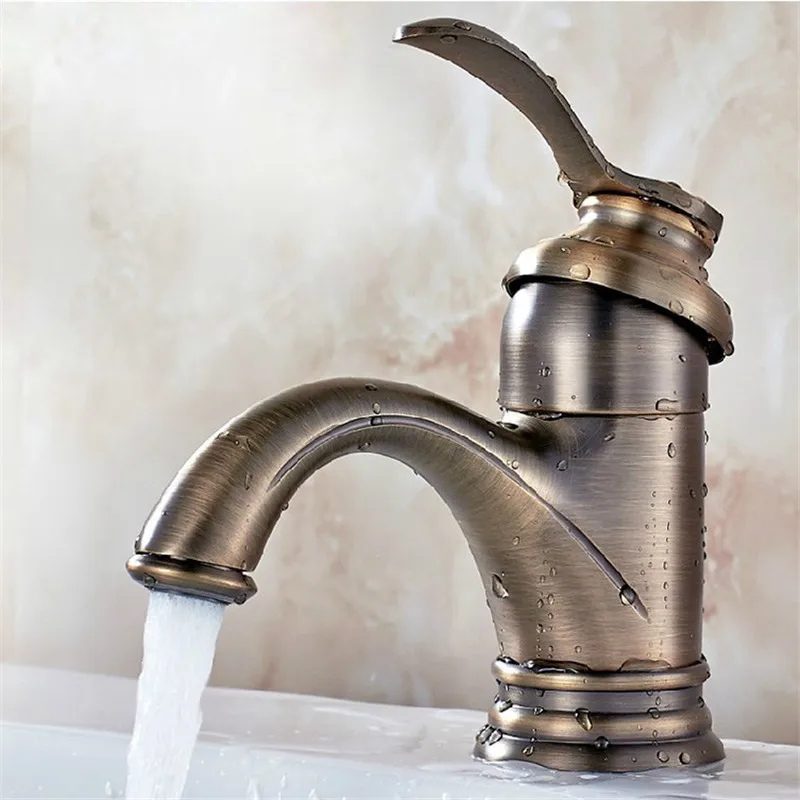 Basin Faucets Antique Brass Bathroom Sink Faucets Single Handle Deck Mounted Bath Wash Hot Cold Mixer Water Tap WC Taps Basin Faucets Antique Brass Bathroom Sink Faucets Single Handle Deck Mounted Bath Wash Hot Cold Mixer Water Tap WC Taps