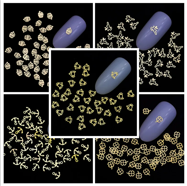 Хит продаж золотые украшения из сплава с стикеры 3D на ногти Nail Art 100 шт./дизайн