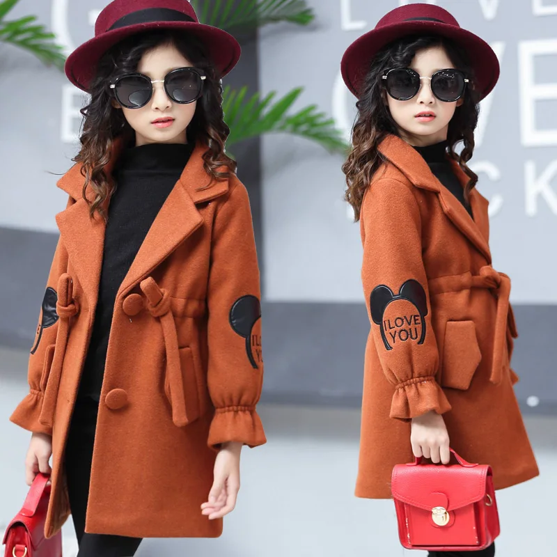 

Children Girls Winter Long Jacekt Children Thick Woolen Coat Wool Coat Girl clothes Warn Single Button Solid Outerwear Jacket