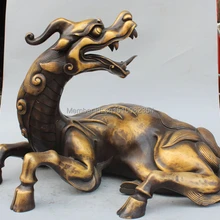 2" Китайский Фэн-Шуй Чистая Бронзовый Дракон Зверь kylin Единорог PiXiu Статуя Льва