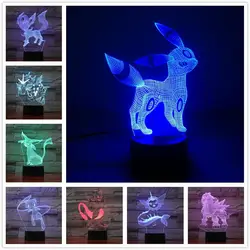 Покемон умбреон 7 цветов лампа 3d Визуальный светодиодный ночник для детей сенсорный Usb Настольный Lampara Lampe детский спальный ночник