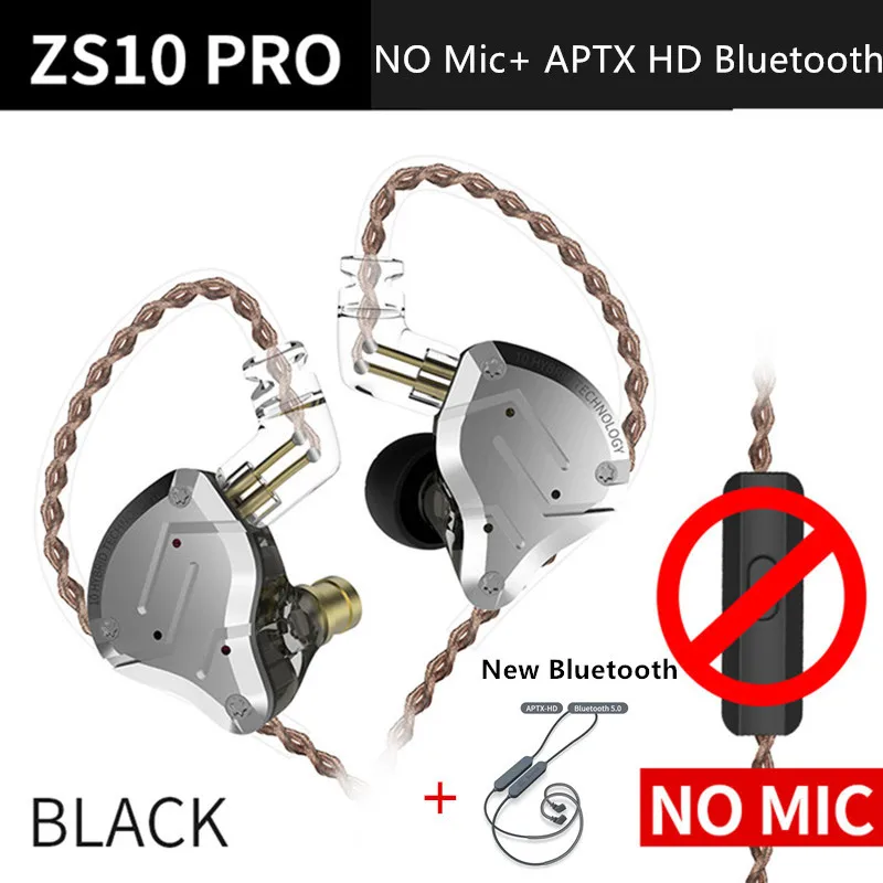 KZ ZS10 Pro Aptx HD кабель в ухо наушники гибридные 4BA+ 1DD Hifi бас наушники металлические наушники спортивные - Цвет: BlackNoMicAptxHD