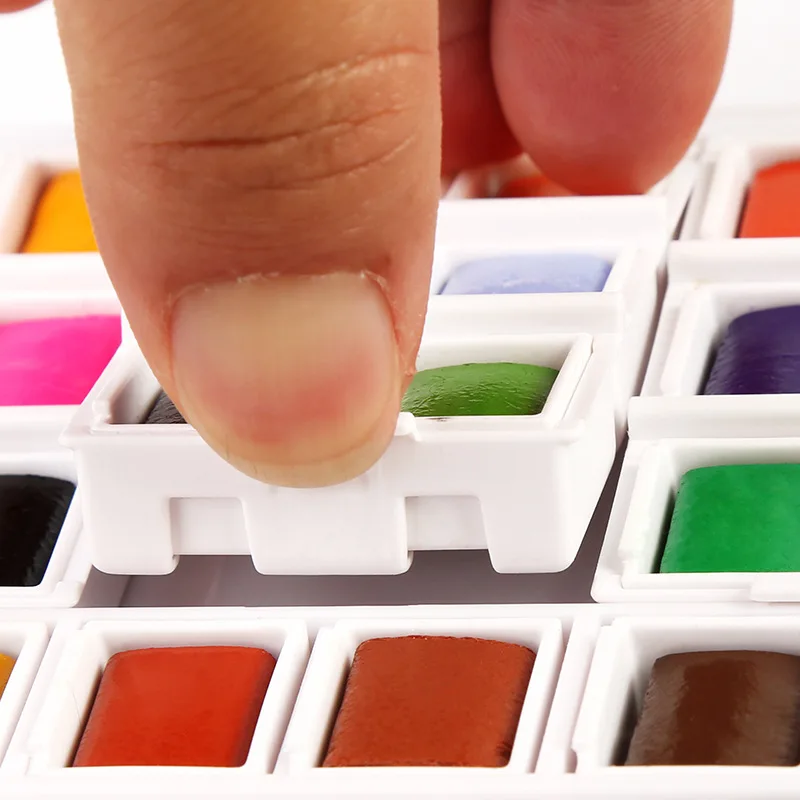Professional Solid Watercolor Paint Box with Paint Brush Bright Color Portable Watercolor Pigment Set for Art Supplies