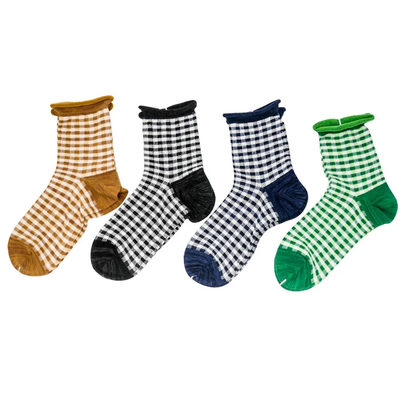 5 Pairs Women Short Socks Funny Cute Girl Colorful Plaid College Art Spring Autumn Combed Cotton Comfort Sox Meias Hosiery | Женская
