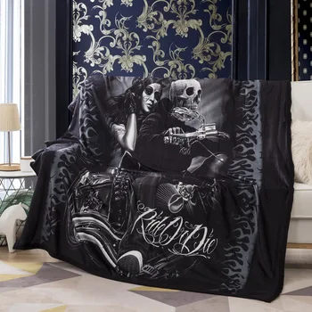 

BEST.WENSD coral fleece fabric travel blanket Halloween Decoration manta Lovers' skull weighted blankets 150x200cm black throw