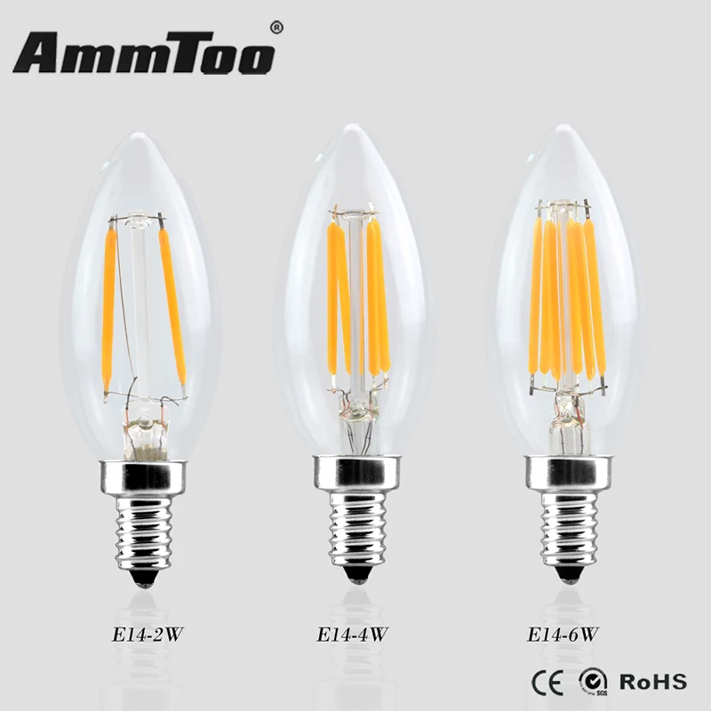

Dimmable Filament Edison LED Bulb E14 2W 4W 6W 220V Clear Glass Candel Light 360 Degree Led Lamp Light Chandelier Lighting
