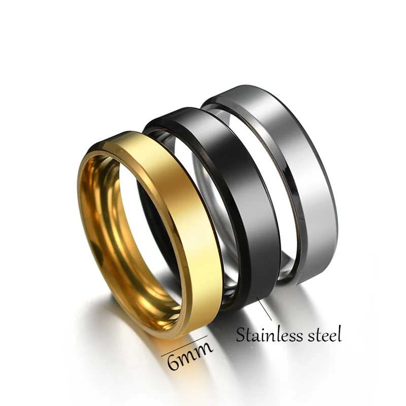 6mm Simple Stainless Steel Men Women Ring Gold Color Size 5-13 gold color rings,stainless steel ring,finger ring,gold color ring,adjustable rings