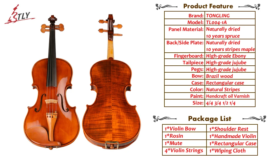 TONGLING бренд Ручной Работы Антикварная скрипка натуральные полосы клен ручная работа масло лакировка Violino Jujube установлены