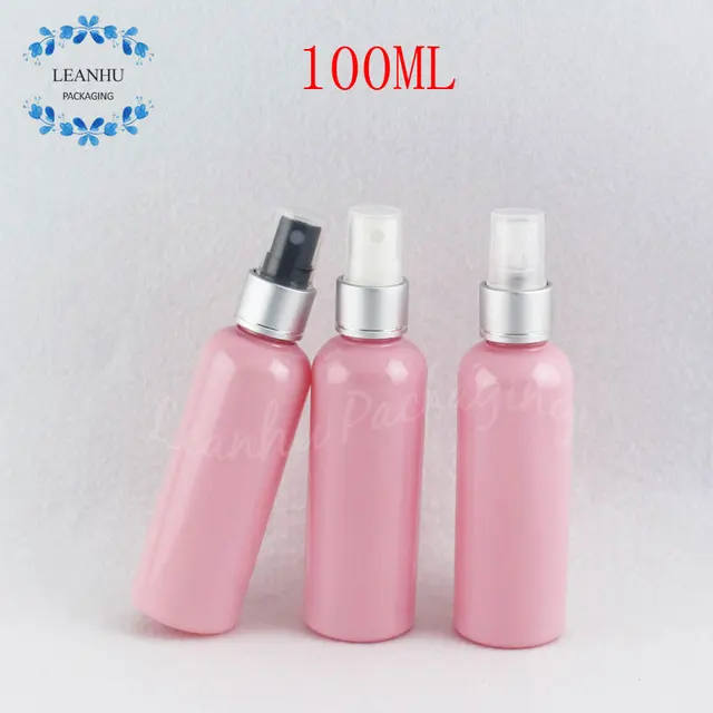 100 ML Merah Muda Botol Plastik Dengan Perak Pompa Semprot, 100CC Kosong Wadah Kosmetik, Toner