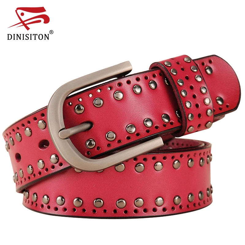 Dinisiton New Trend Women Leather Belt Metal Rivets Personalized Ladies