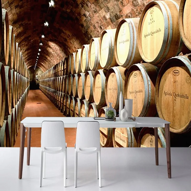 

Custom 3d mural Wooden barrel Style Retro Wine Cellar Tunnel Living Room Tooling Decorative painting