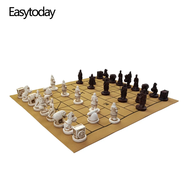 Easytoday Chinese Chess Games Set High-quality Synthetic Leather Chessboard Traditional Retro Chinese Table Entertainment Games