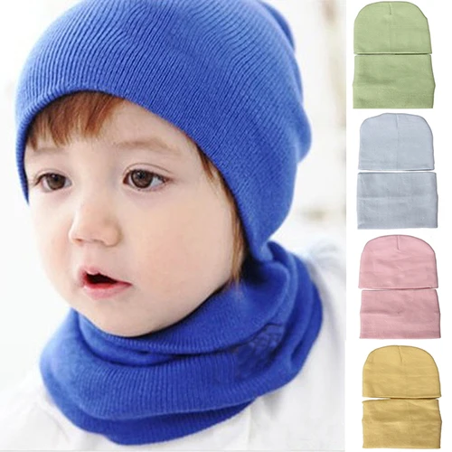 Детский шейный платок для мальчиков и девочек, зимние тёплые шарфы, шаль+ вязаная шапка