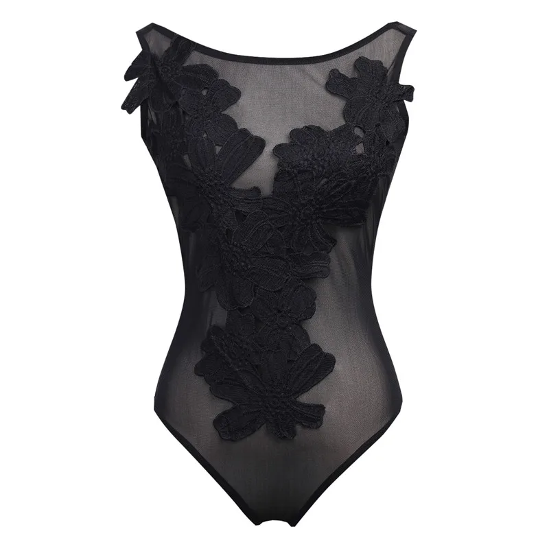 Women sexy lace crochet sleeveless bodysuits fashion ladies floral