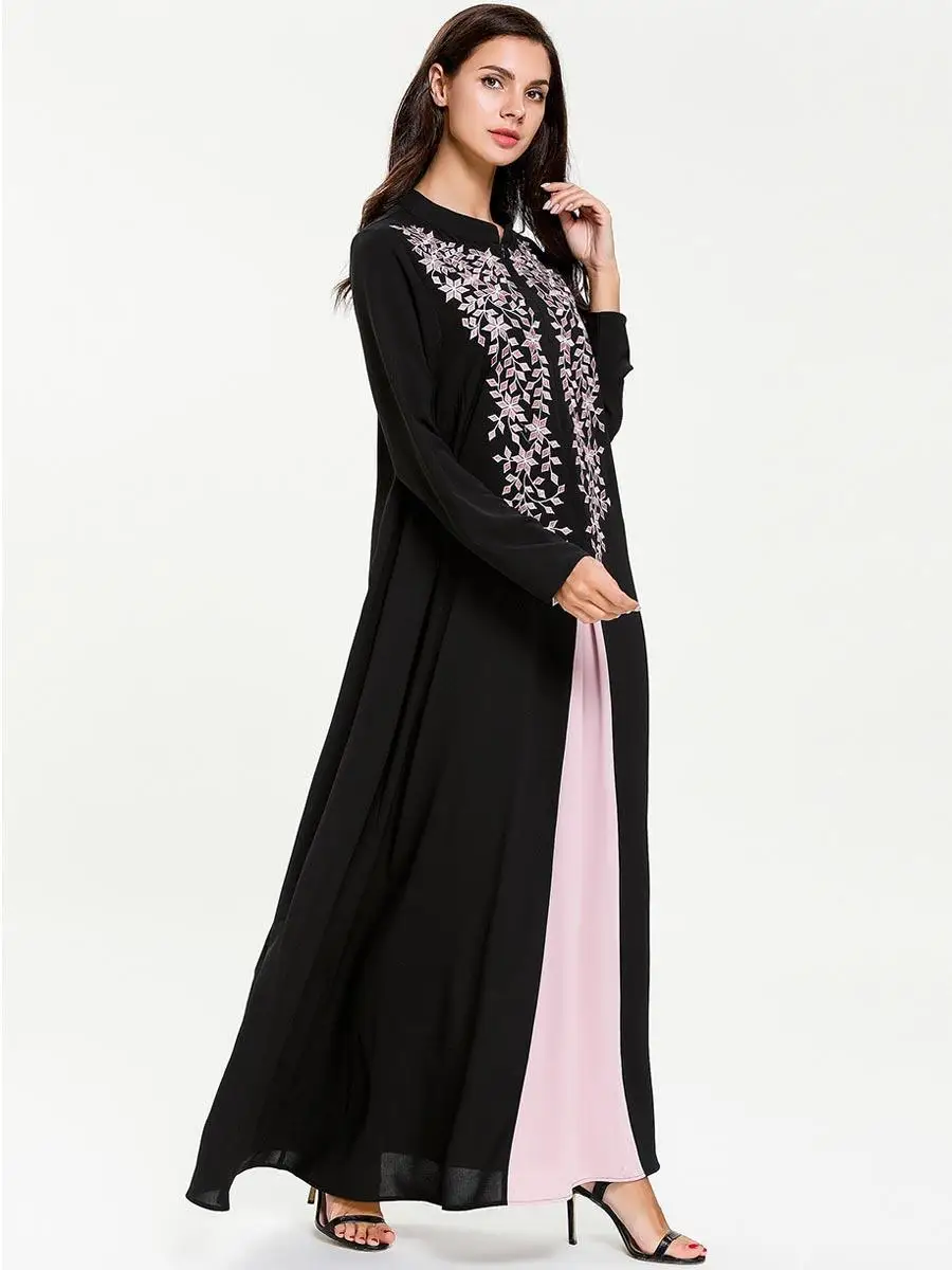 Повседневная Вышивка, макси-платье мусульманское абайя цельное шикарное кимоно длинные халаты свободные Jubah Рамадан Ближний Восток