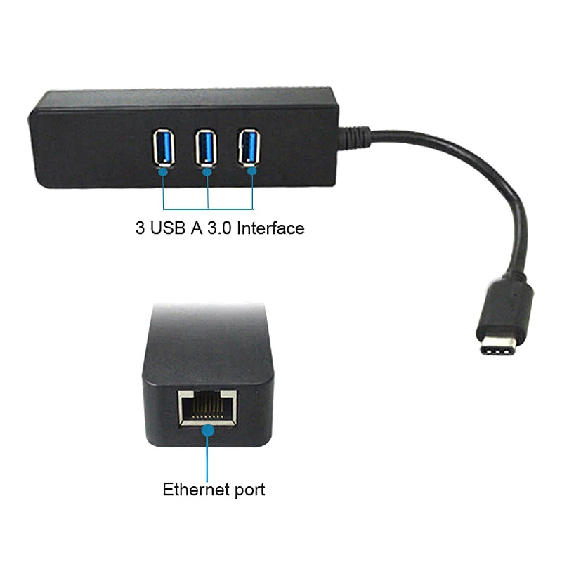BrankBass USB Type c Hub 3 Port with RJ45 LAN Adapter type C to USB 3.0
