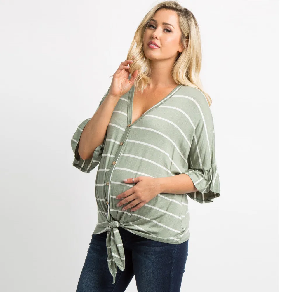 

MUQGEW Pregnant Women Nursing T-Shirt Maternity Striped Bandage Blouse Tops Clothes